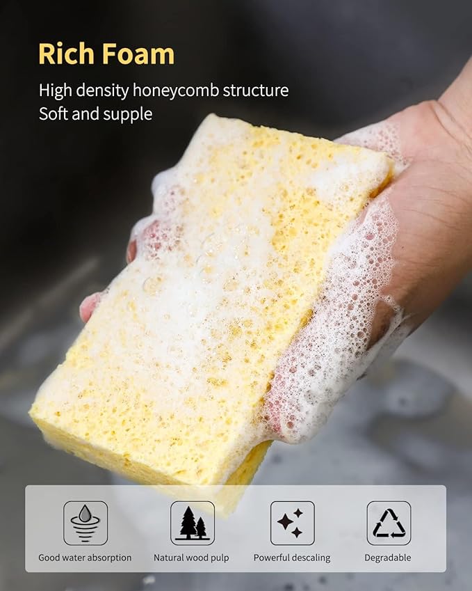 6 Pack White Cellulose Scrub Sponges Non-Scratch Heavy Duty Kitchen | Cellulose - Image 2