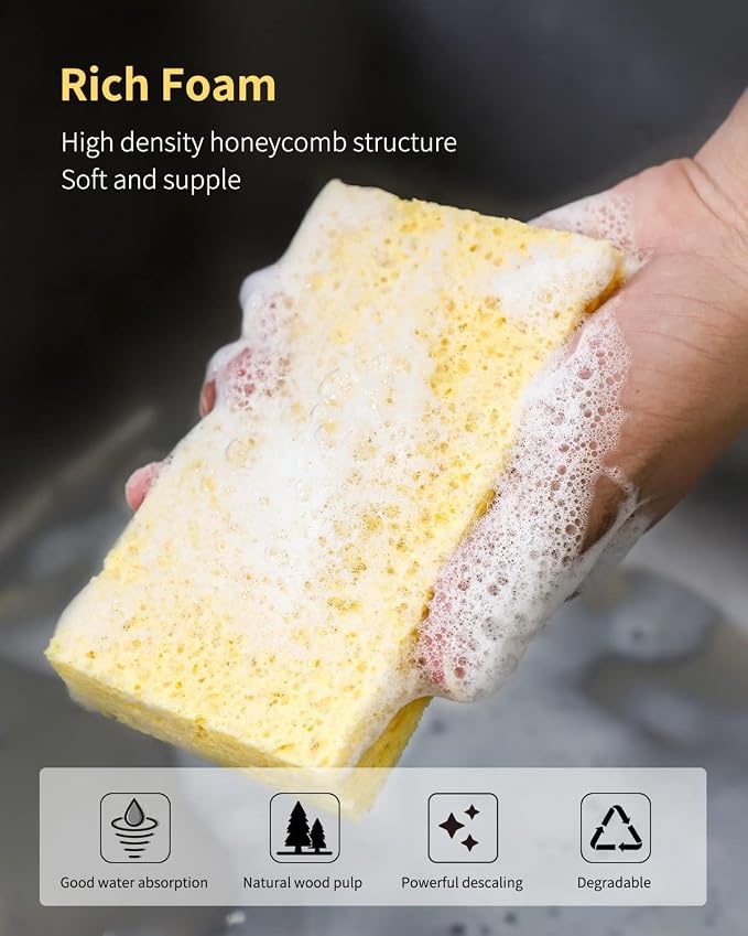 6 Pack Cellulose Scrub Sponges Non-Scratch Heavy Duty - Image 2