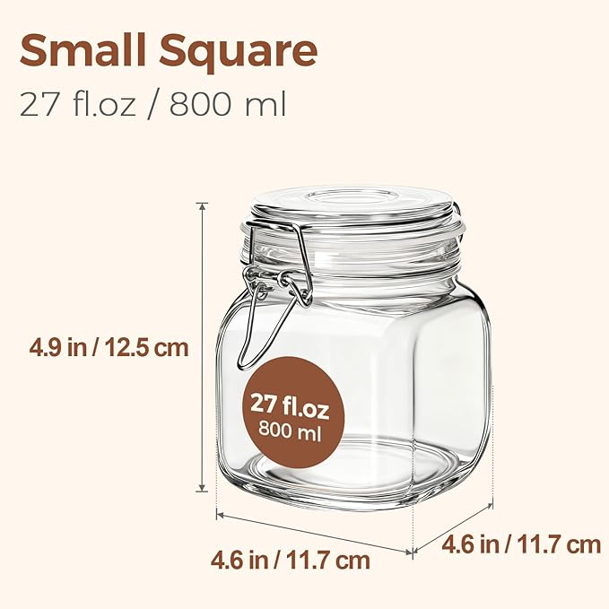 ComSaf Square Glass Pickling Jars 27 oz 6 Pack - Image 2