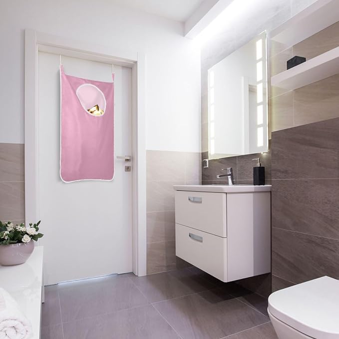 2PCS Pink Hanging Laundry Hamper Bag Over the Door Laundry Hamper Wall Hamper - Image 7