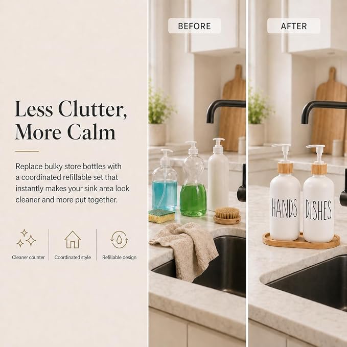 Dish Soap Dispenser for Kitchen, Glass Hand Soap Dispenser, Modern Farmhouse - Image 5