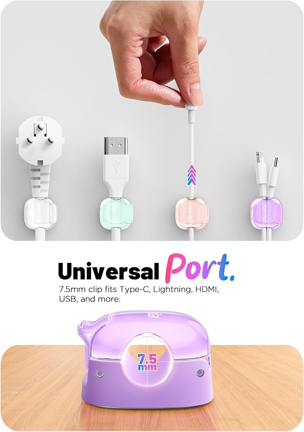 8 Pack Cable Clips, Cord Organizer, Cute Spring Cord Holder | 1s Lock, Phone - Image 4