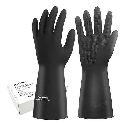 Heavy-Duty Thick Black Rubber Cleaning Gloves, 3 Pairs, L | Reusable & by Exprosiflux