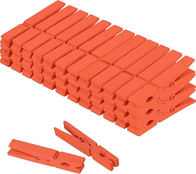 Colored Clothes pins 2.9inch 50PCS Orange, Colorful ClothesPins Wooden Clips by WAENLIR