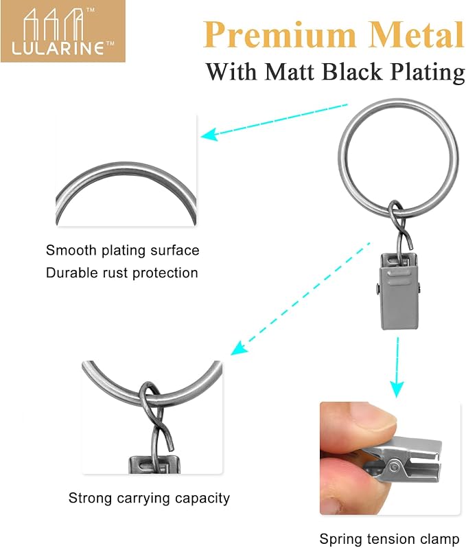 42 Pack Curtain Rings with Clips 1.26" Interior Diameter, Metal Drapery Ring - Image 3