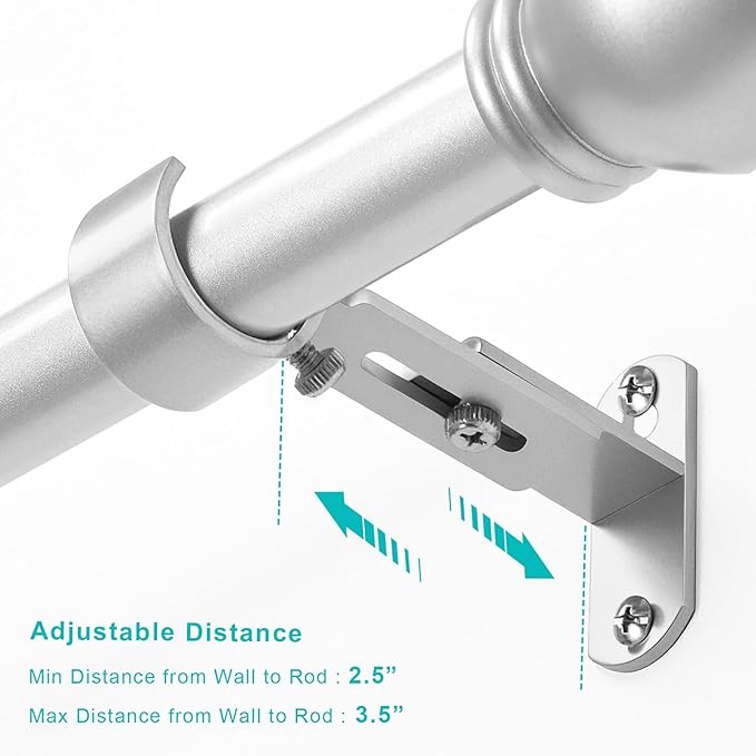 Adjustable Curtain Rod Brackets, Metal Window Drapery Rod Hanger Holders Hooks - Image 2