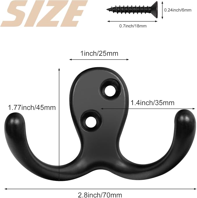 Homanu 180 Pack Coat Hooks, Heavy Duty Double Prong Coat Hooks Wall Mounted - Image 5