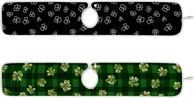 Green Checkered Black St Patricks Clovers Sink Mat - Image 3