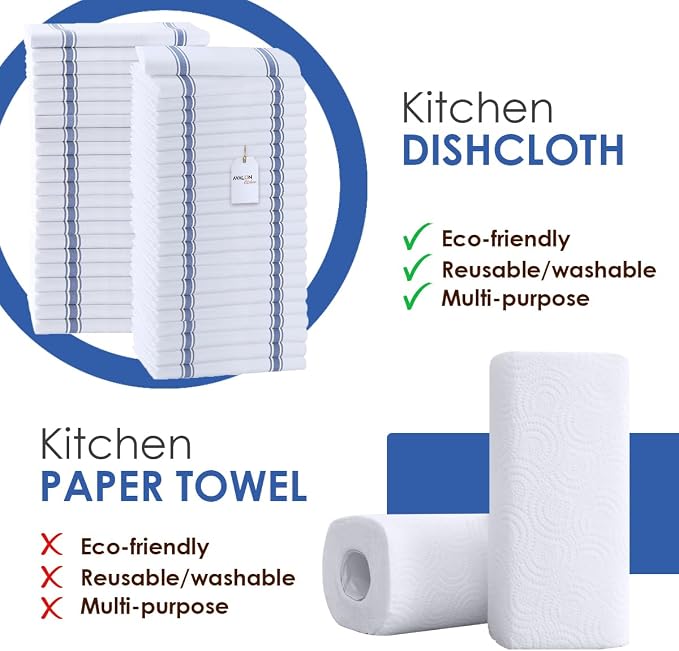 Dish Towels 150 Pack Blue Stripe 100% Cotton Kitchen Towel 15x25 Inch Tea Towels - Image 4