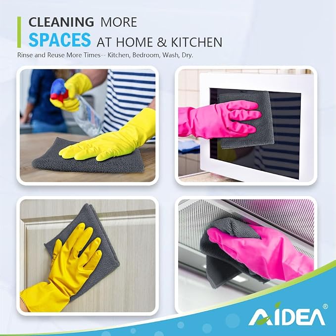 AIDEA Gray Microfiber Cleaning Cloth-100PK, Cleaning Rags 12"x12" Absorbent | - Image 6