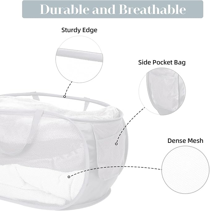 Strong Mesh Pop Up Laundry Basket, Collapsible Laundry Hamper - Image 4