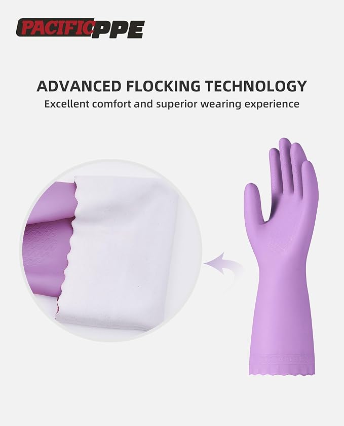 PACIFIC PPE 2 Pairs Dish Gloves, Cotton Flocked Liner, Medium | Waterproof - Image 2