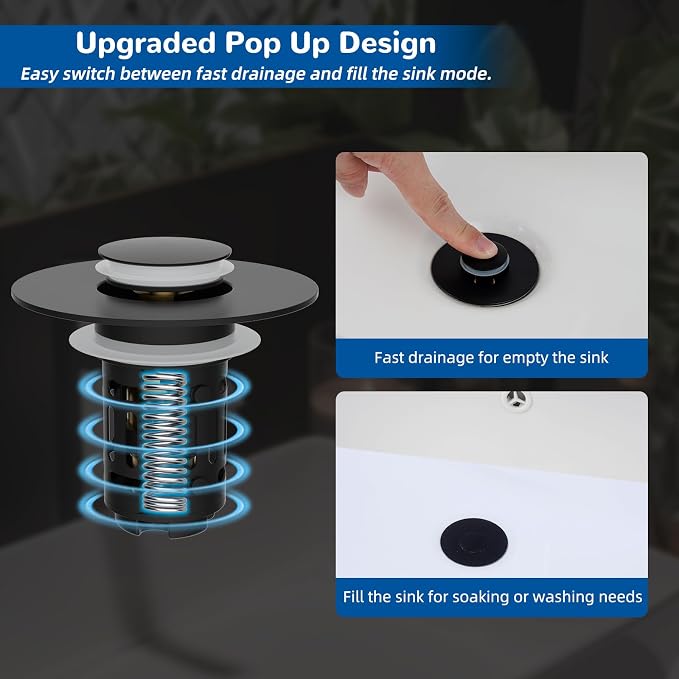 Hibbent Upgraded 3 in 1 Bathroom Sink Drain Strainer, Pop Up Stopper | - Image 6