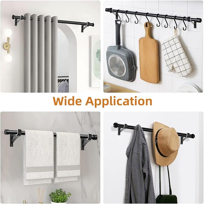 KOLAKO 8 Pack Curtain Rod Bracket, 1 Inch Heavy Duty Holder Black Drapery - Image 8