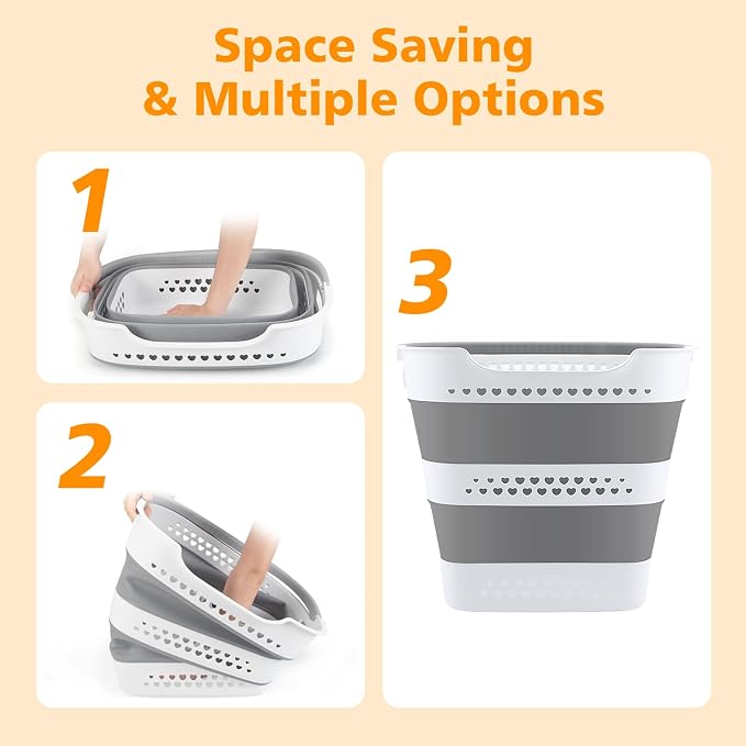 3 Pcs 42L Medium Collapsible Plastic Laundry Basket - Image 4