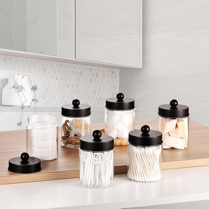 Amolliar Acrylic Apothecary Jar Bathroom Qtip Holder Bronze 6 Pack - Image 5