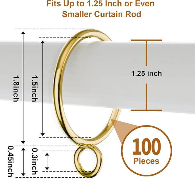 100 Pack Gold Metal Curtain Rings - Image 2