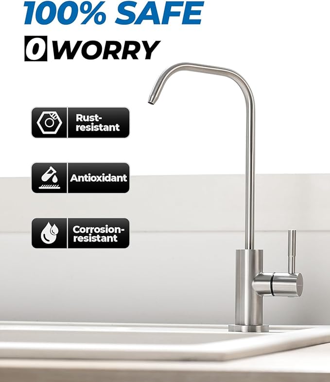 WEWE RO Drinking Water Faucet, Brushed Nickel, 1/4" & 3/8" Connectors | - Image 6