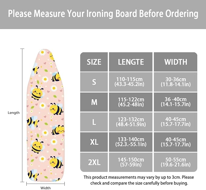 Bee Daisy Print Ironing Board Cover 15x54 Ironing Board Cover, Resist Scorching - Image 6