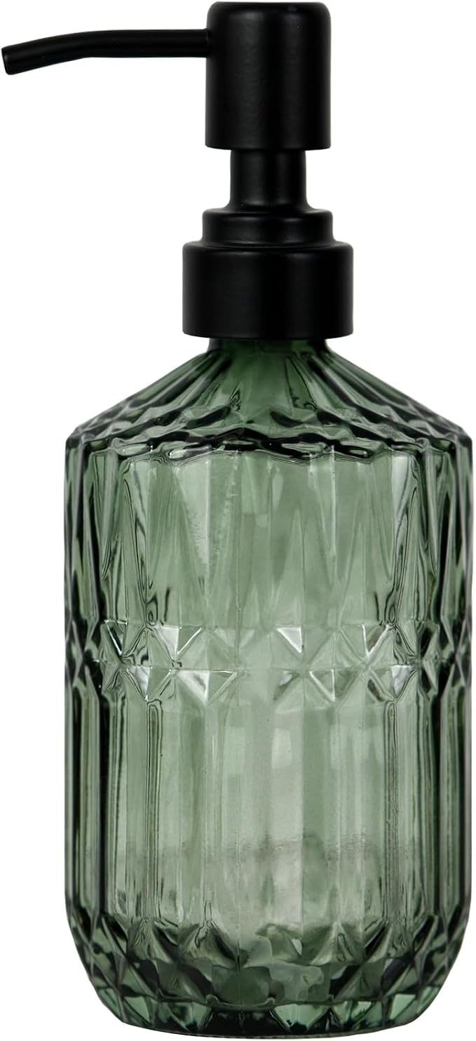 18oz Green Glass Soap Dispenser, Refillable Kitchen, Bathroom Thick Glass Soap by Hzxcuim