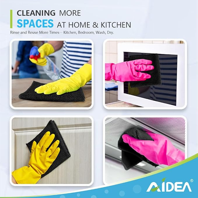 AIDEA Black Microfiber Cleaning Cloth-12PK, Absorbent Cleaning Rags 12"x12" | - Image 7