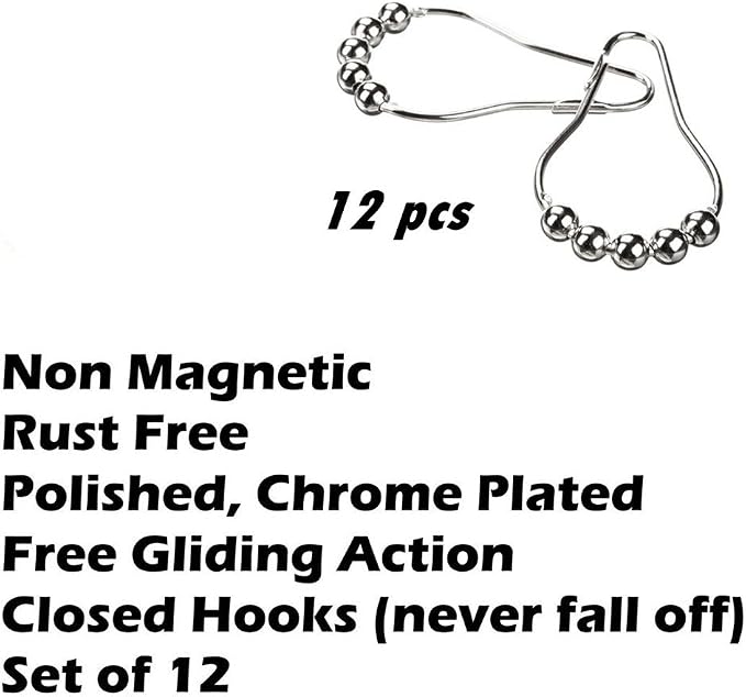 Premium Shower Curtain Rings Set of 12, Rust-Resistant Stainless Steel Hooks - Image 5
