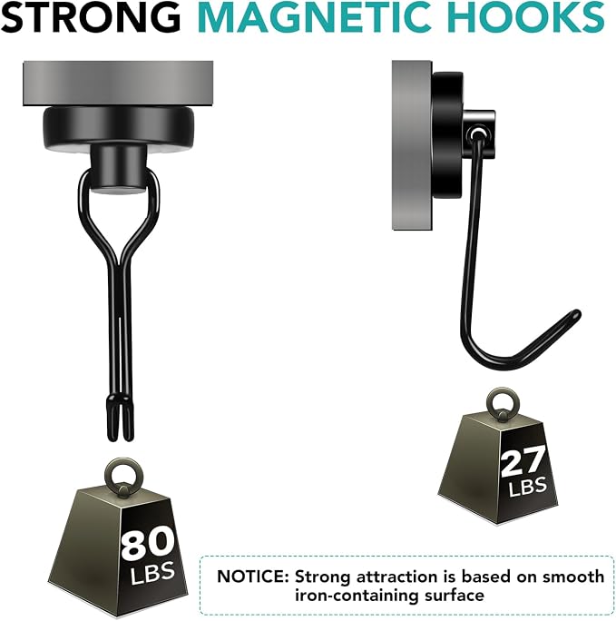 DIYMAG Magnetic Hooks, 80LBS Heavy Duty 4 Pack 2026 Cruise Ship Essentials - Image 4