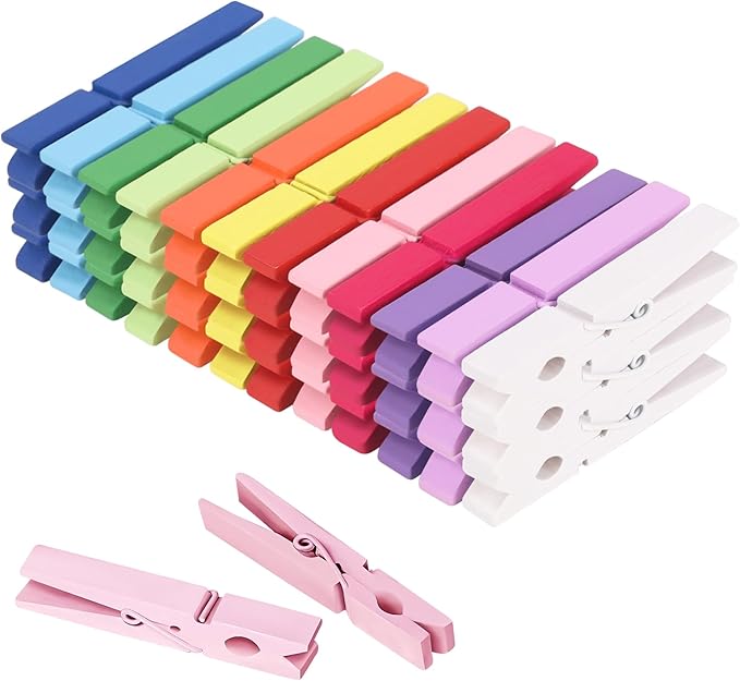 Colored Clothes pins 12 Color, Colorful ClothesPins Wooden Clips by WAENLIR