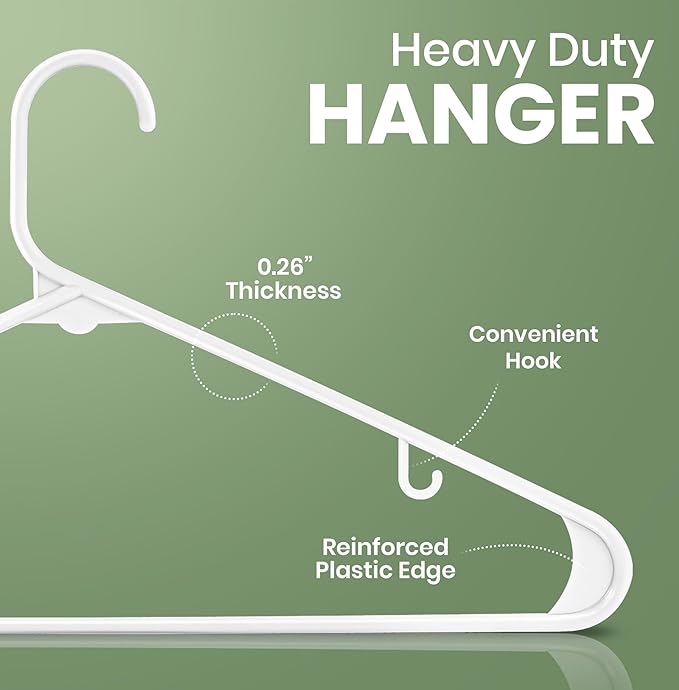 Utopia Home Plastic Hangers 20 Pack – Built-in Strap Hooks White | Space saving - Image 2