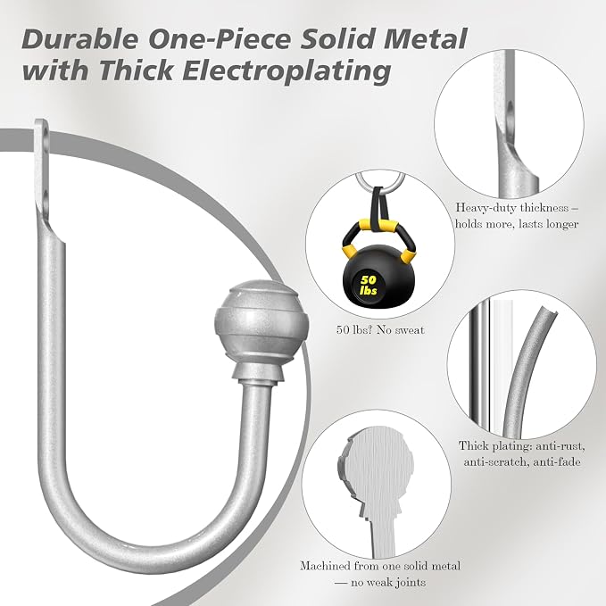 Hion Curtain Holdbacks Silver 2pcs, Curtain Tiebacks Wall Mounted Hooks | - Image 3