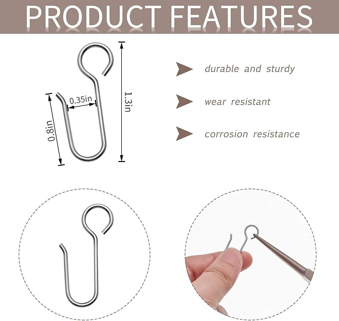 Jetec 60 Pcs Metal Curtain Track Hooks S Shaped - Image 2