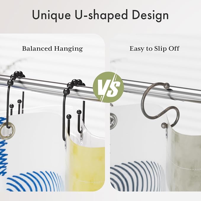 AmazerBath Shower Curtain Hooks Rings, Metal Shower Curtain Rings, Shower Rod - Image 2