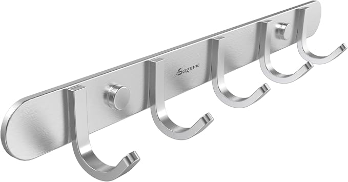 Coat Hook Rail Brushed Nickel 14-inch Towel Rack Wall Mounted by Sagmoc