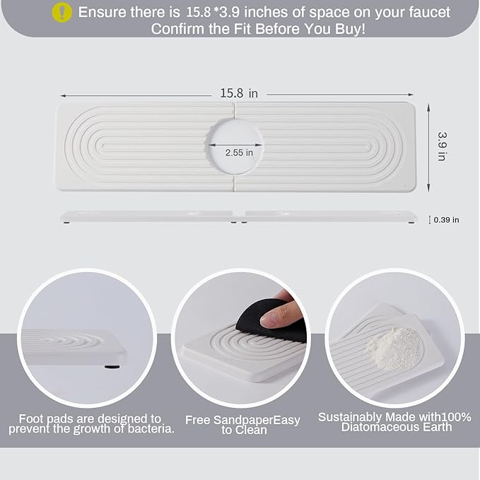 Stone Faucet Mat for Kitchen Sink, Faucet Mat Fast Drying Diatomite | Sink - Image 3