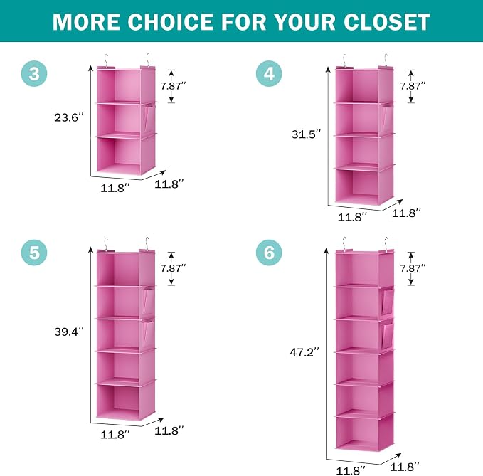 YOUDENOVA Hanging Closet Organizer and Storage, Light Pink | Locker/RV/Camper - Image 5