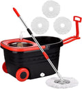 Spin Mop and Bucket with Wringer Set on Wheels, 3 Mop Refills by PULNDA