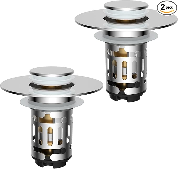 Hibbent 2 PCS Upgraded 3 in 1 Bathroom Sink Drain Strainer, Pop Up Stopper | by Hibbent