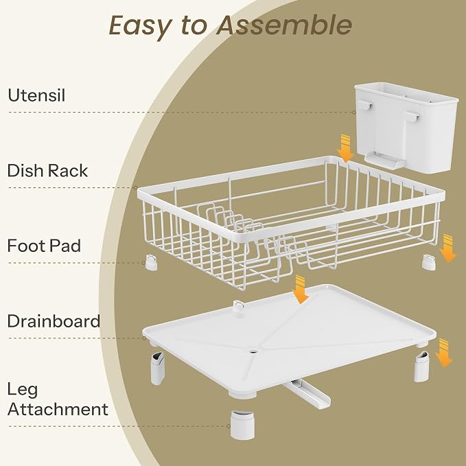 SNTD Dish Drying Rack for Small Kitchen Counter, Rotating Spout & Angled - Image 6