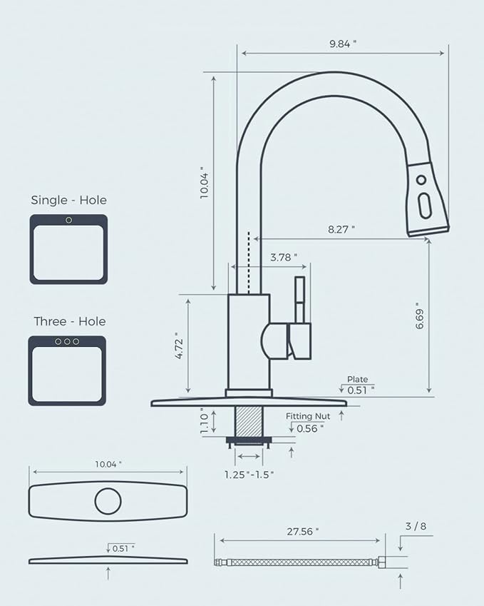 FORIOUS Kitchen Faucets, Pull Down Sprayer, Stainless Steel, Single Handle - Image 6