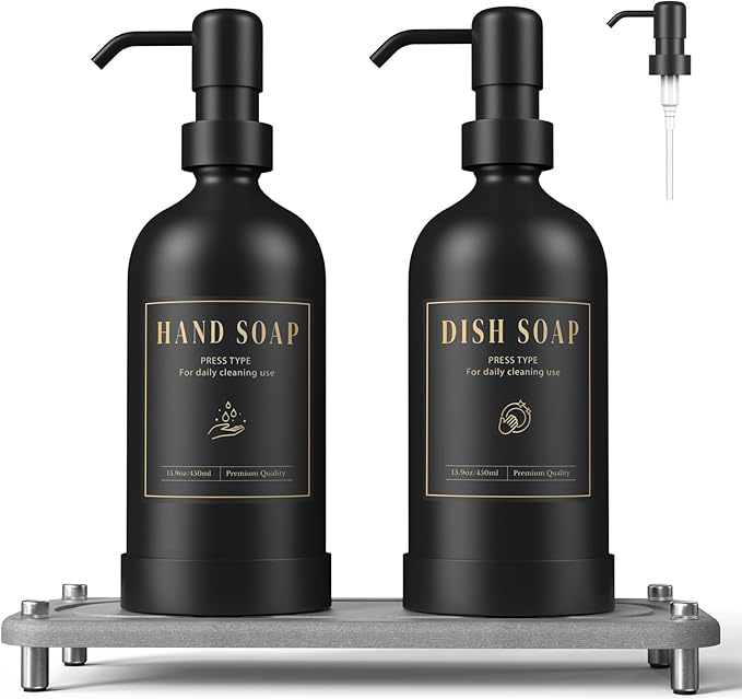 Luxspire 17 oz Glass Liquid Soap Dispenser Set, 2 Pack | Anti-drip pump by Luxspire
