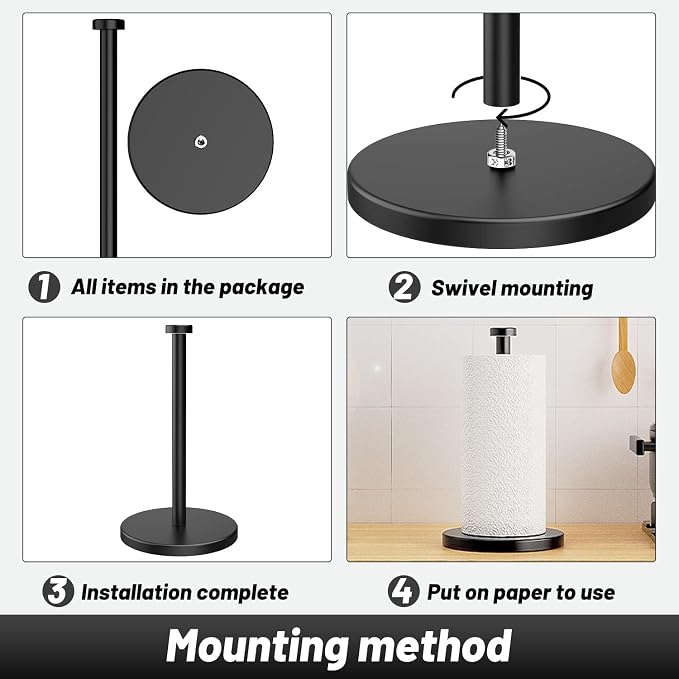 VEHHE Black Paper Towel Holder Countertop, EVA Weighted Non-Slip Base - Image 5