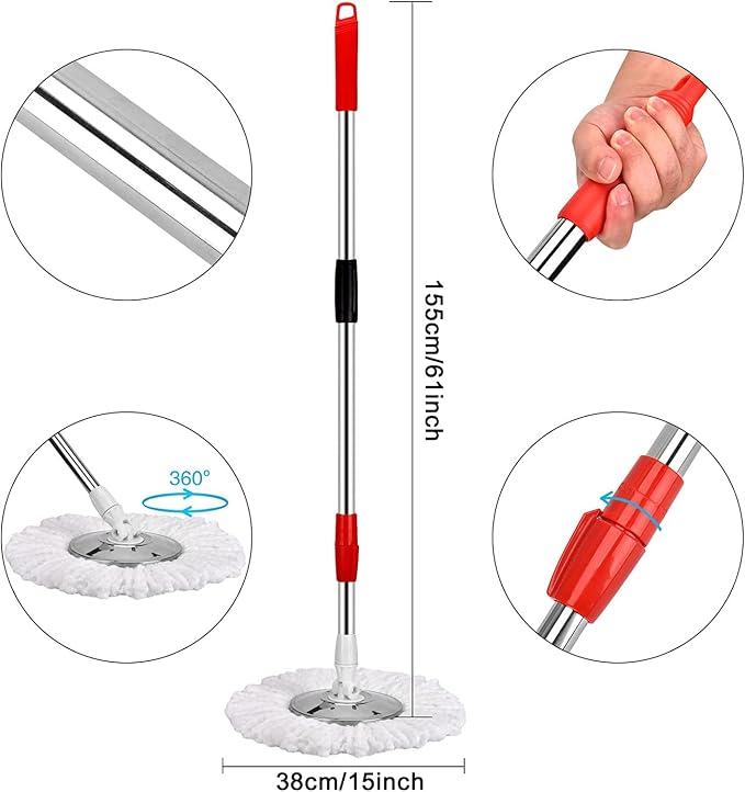 Spin Mop and Bucket with Wringer Set, 6 Mop Refills - Image 3