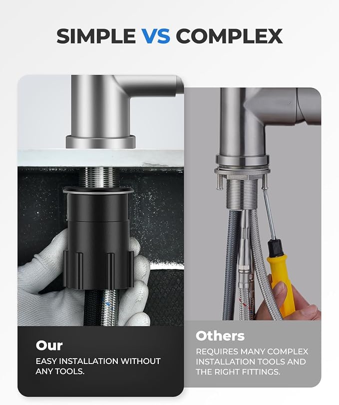 WEWE Pull-Down Kitchen Faucet, 3-Mode Sprayer, Brushed Nickel, High Arc | 360° - Image 8