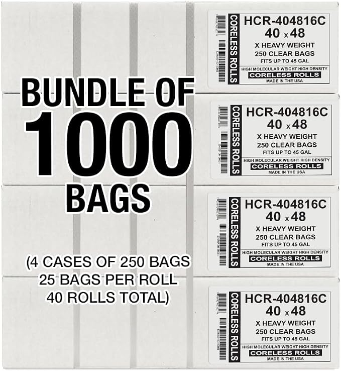 Aluf Plastics 45 Gallon 16 Micron Clear Trash Bags 40" x 48" 1000 Bags - Image 2