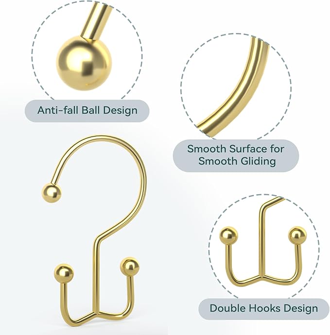 24 Pcs Shower Curtain Hooks, Goowin Shower Curtain Rings, Durable Gold Shower - Image 4