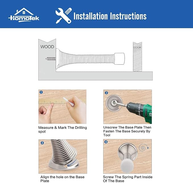 HOMOTEK 40 Pack Spring Door Stops, 3-1/8” Heavy Duty Door Stop - Image 5
