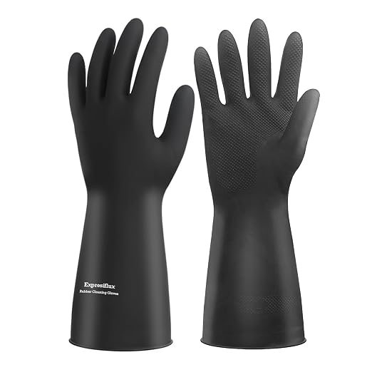 Heavy-Duty Thick Black Rubber Cleaning Gloves, 1 Pair, M | Reusable & by Exprosiflux
