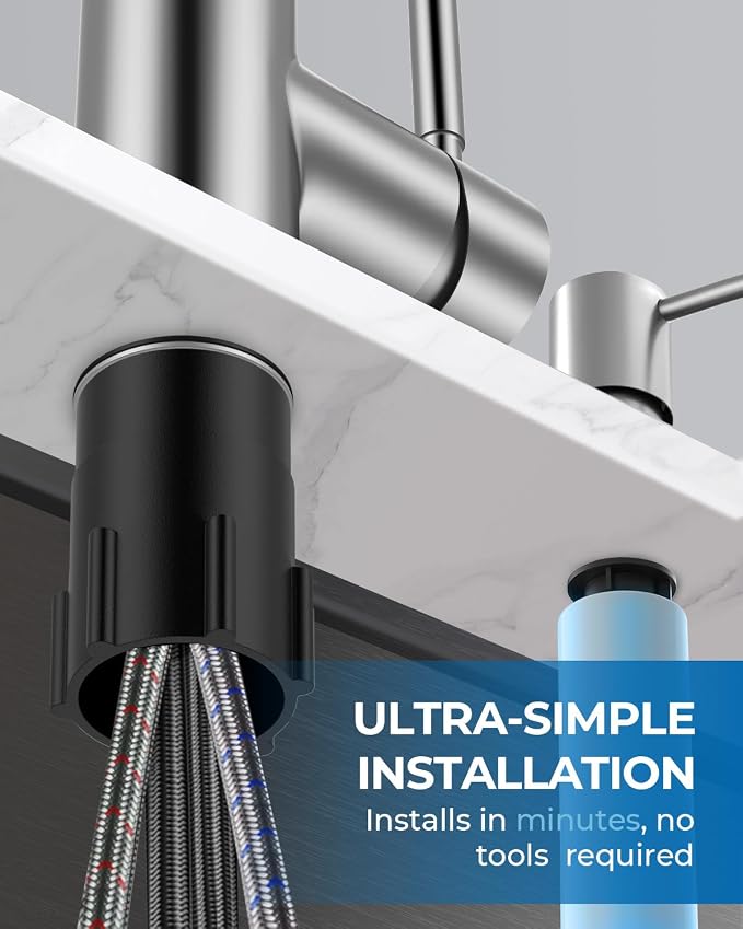 WEWE Kitchen Faucet with Soap Dispenser Set, Brushed Nickel | 3-Mode Sprayer - Image 10