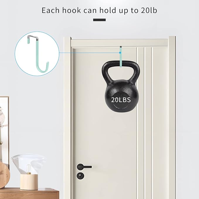 FYY Over the Door Hooks, Single-Hanger 4 Pack, Fits Doors 1 3/8" Green | Heavy - Image 4