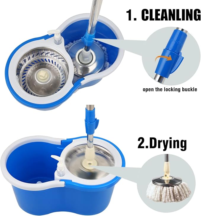 Spin Mop and Bucket with Wringer Set, 6 Mop Refills - Image 4